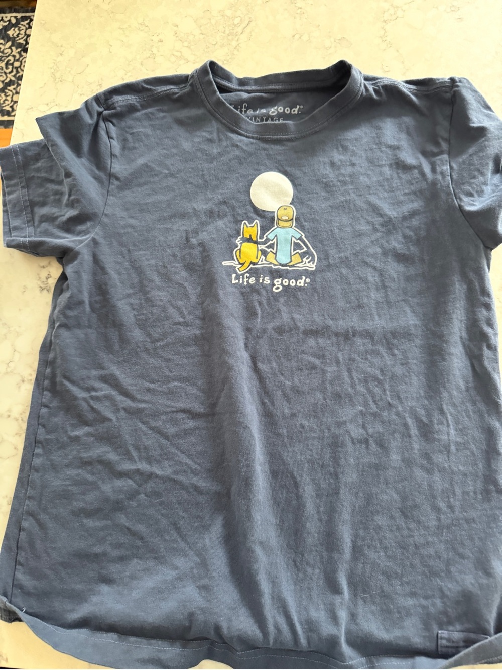 Life is Good Jake & Dog Moon Graphic Tee Vintage Wash Navy Men’s Small